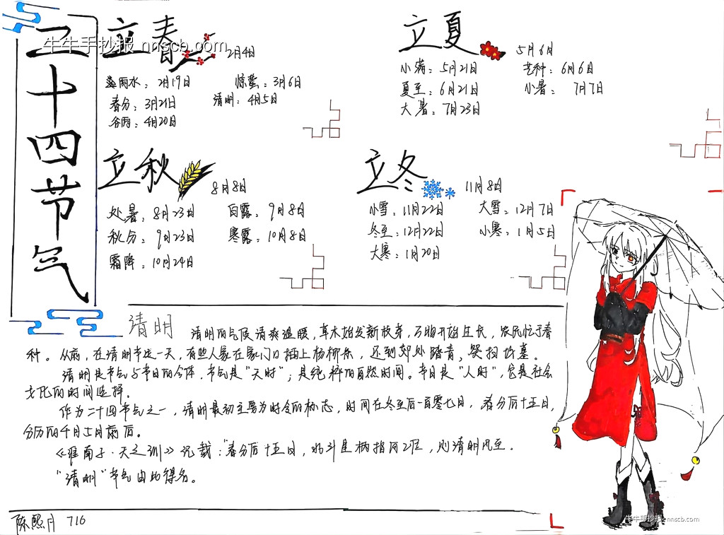 精美的初中生二十四节气手抄报欣赏3张-第2张