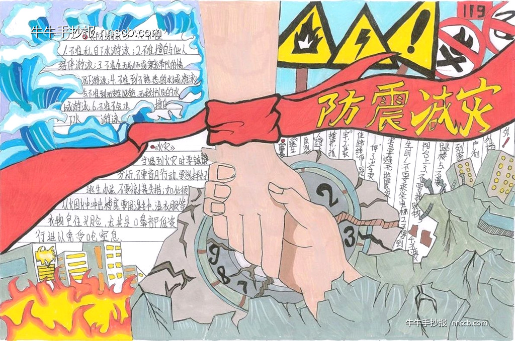 漂亮的高中“防震减灾”主题手抄报3张-第2张