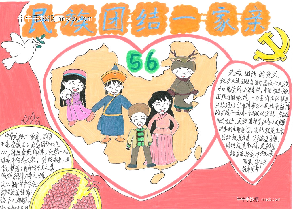 手拉手 心连心 民族团结一家亲——少年儿童主题手抄报3张-第2张