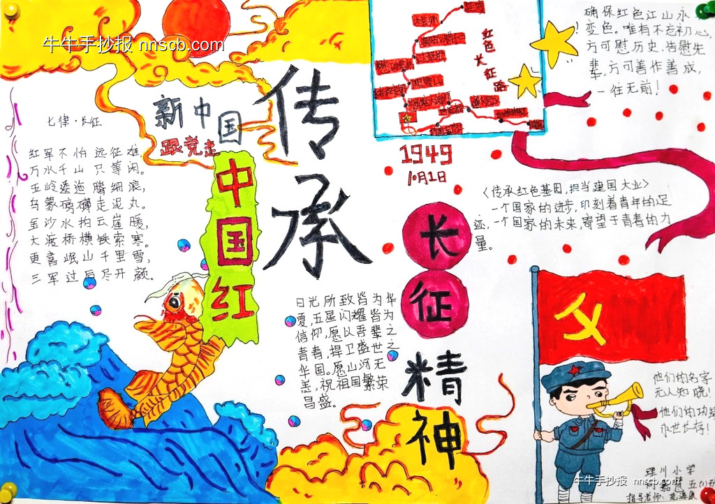 简单的小学“书画绘写哈达铺 红色基因永传承”主题手抄报5张-第5张