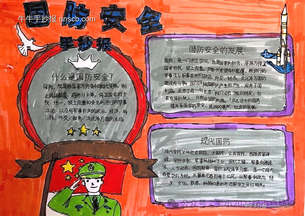 漂亮的小学生“国防教育”手抄报6张-第6张