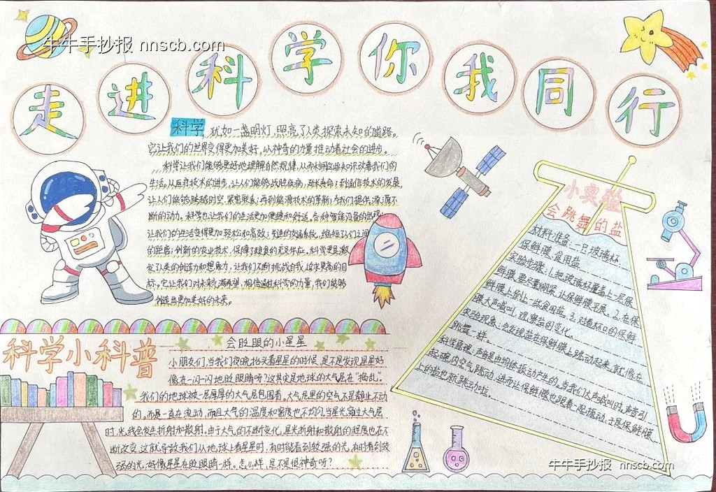 简单漂亮的小学生与科学同行主题手抄报6张-第2张