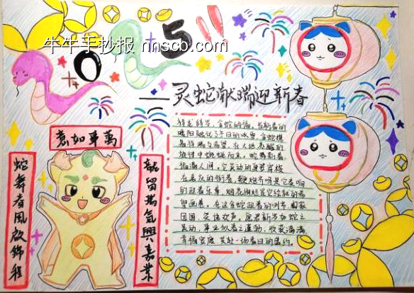 2025蛇来运转新年快乐手抄报-第2张