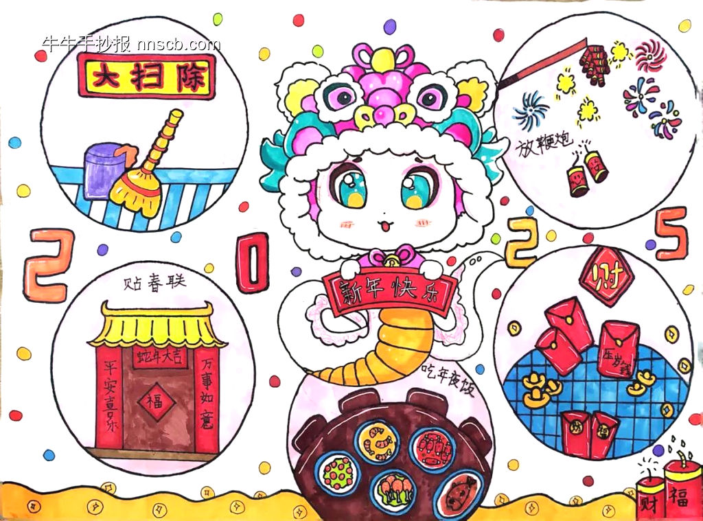 2025蛇年大吉迎新春手抄报怎么画-第4张