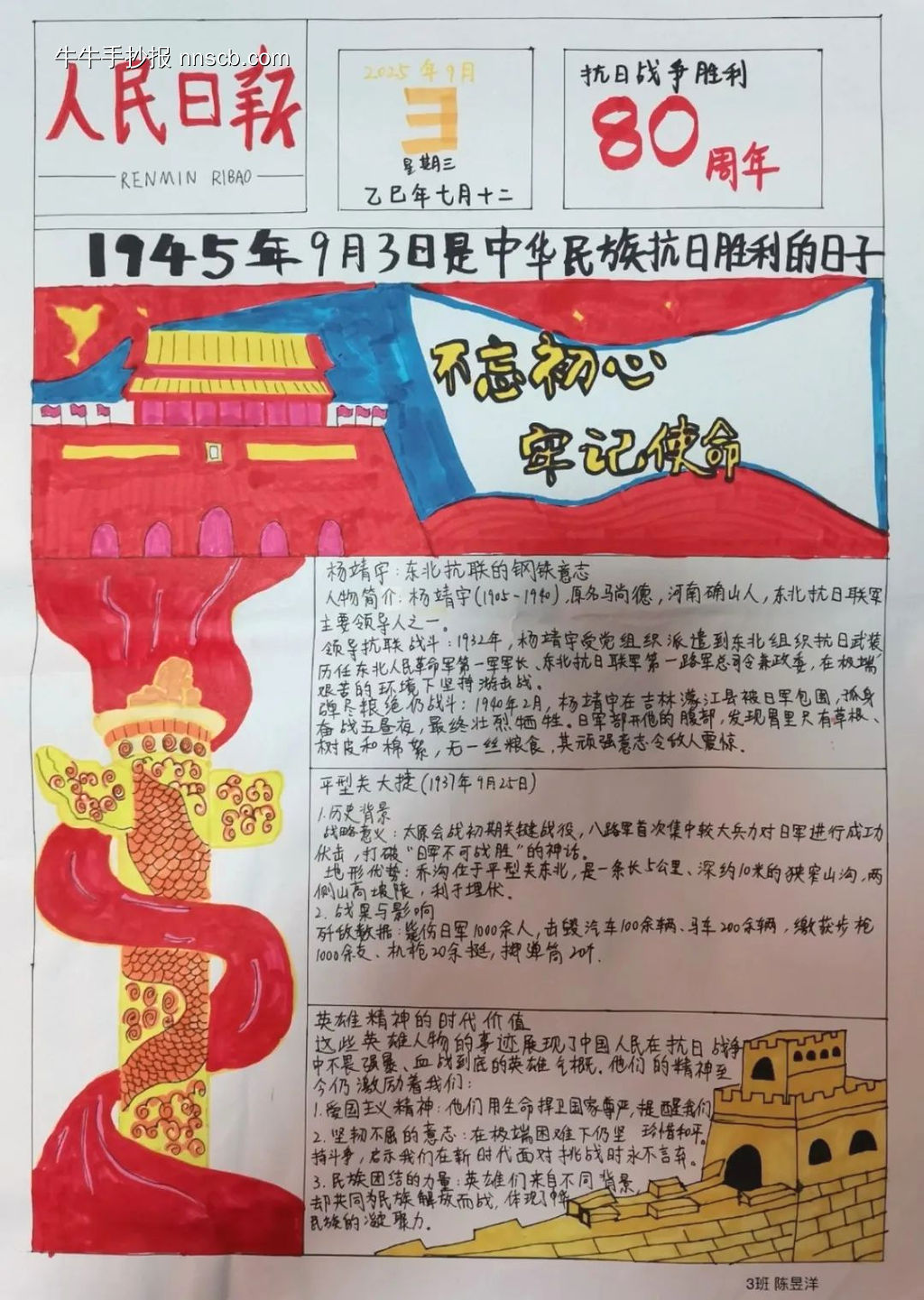 人民日报|抗战胜利80周年手抄报-第1张