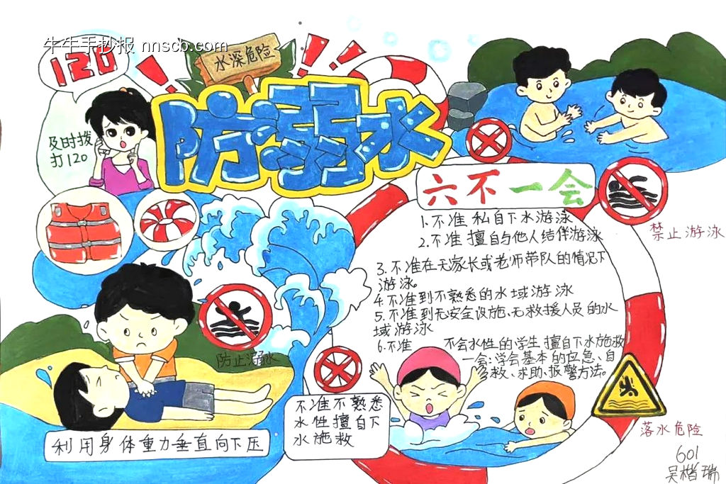 简单又好画的防溺水暑假手抄报6张-第4张
