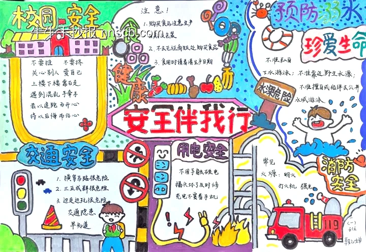 一年级漂亮的安全伴我行手抄报-第1张