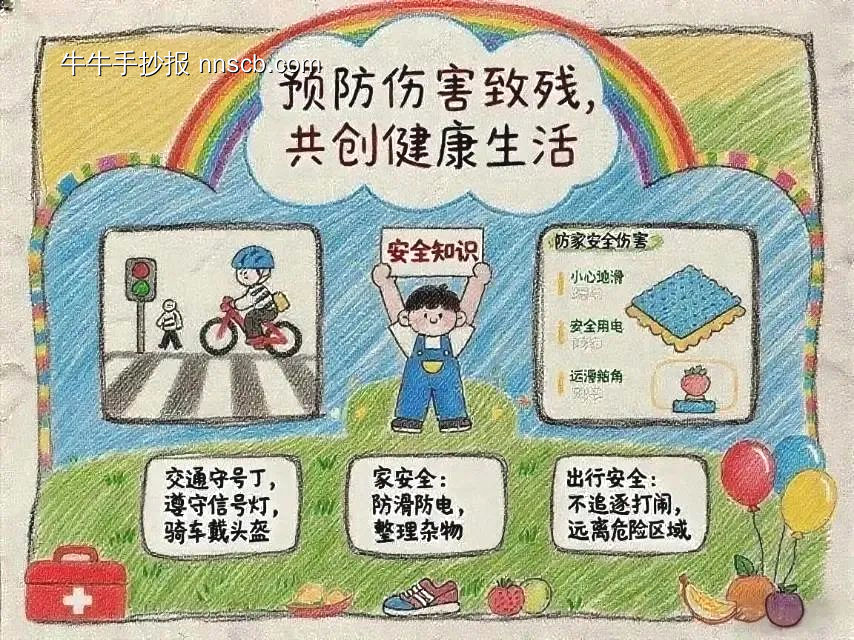预防伤害致残，共创健康生活的安全知识手抄报-第1张