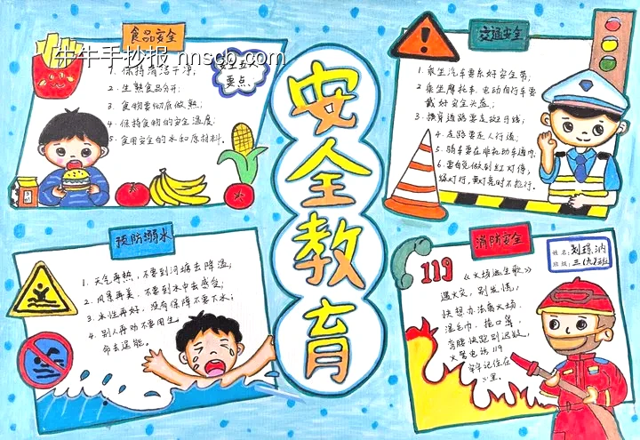 小学三年级食品、交通、防溺水安全手抄报-第1张