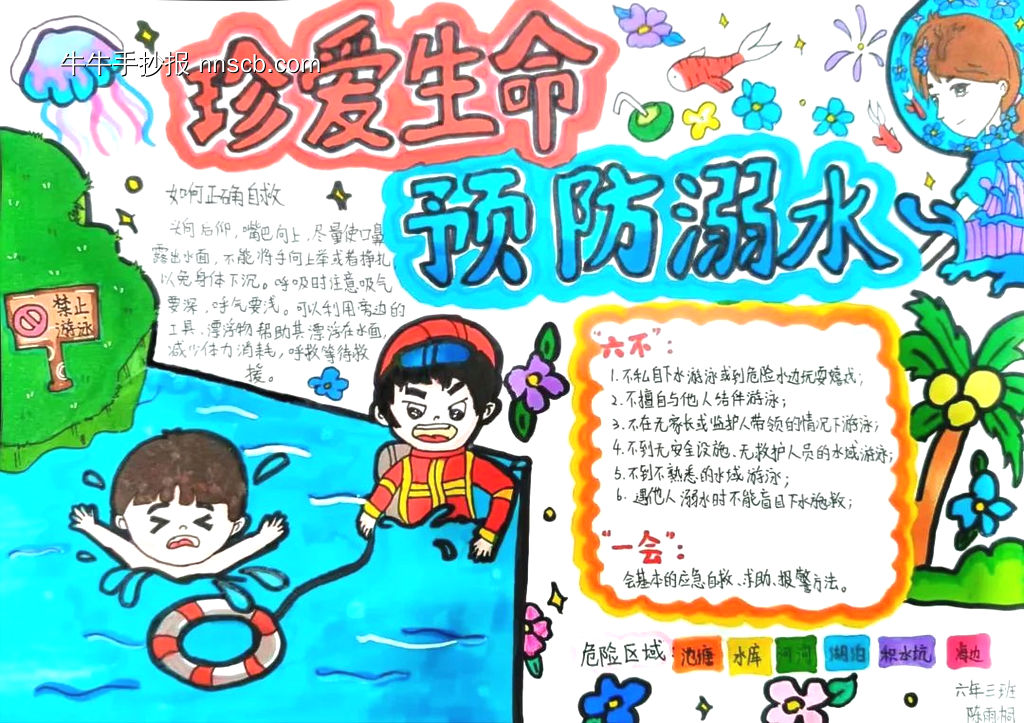 简单又好画的防溺水暑假手抄报6张-第6张