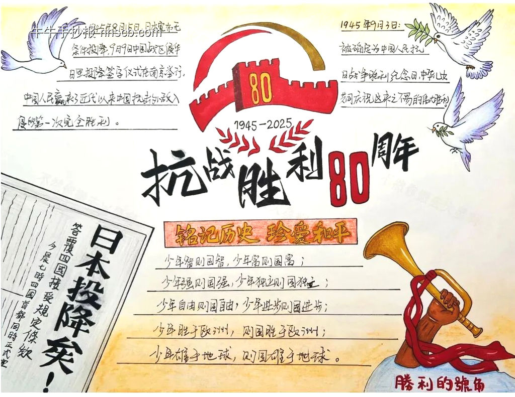 精选6张抗日战争胜利八十周年纪念手抄报-第4张
