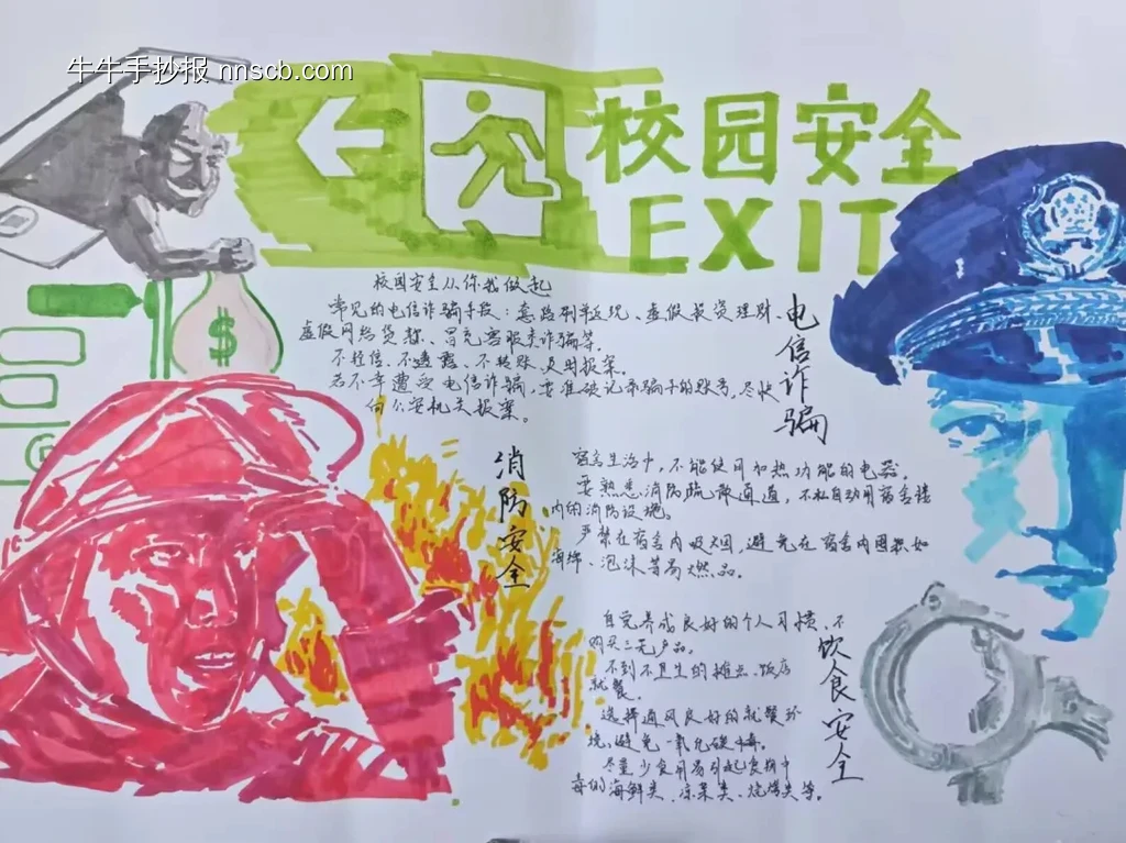 校园安全出口手抄报-第1张