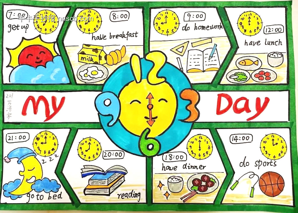 My day我的一天二年级暑假英语手抄报-第1张