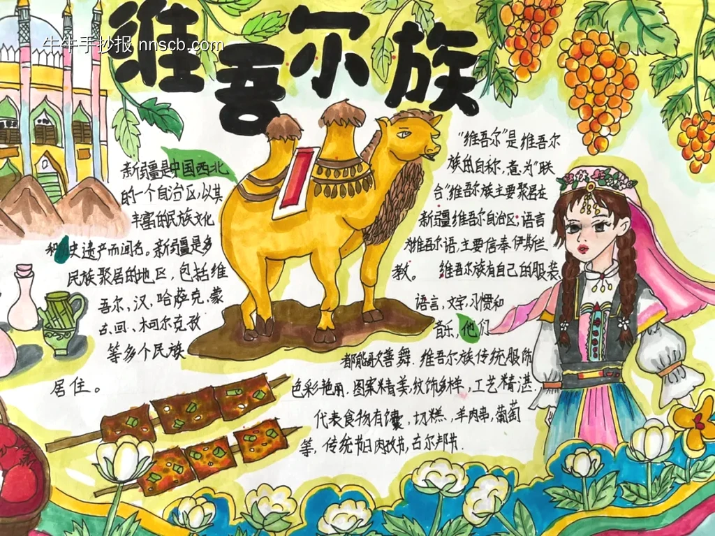 超漂亮的学生维吾尔族手抄报-第1张