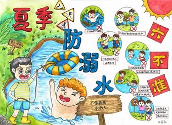 简单又好画的防溺水暑假手抄报6张