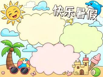 快乐暑假手抄报线稿及模板