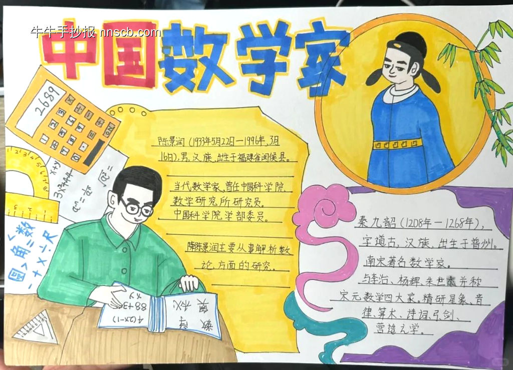 中国数学家陈景润秦九昭手抄报-第1张