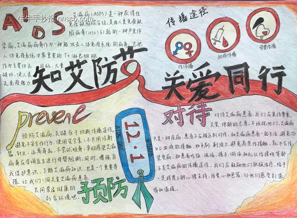 12.1预防艾滋关爱同行手抄报-第1张