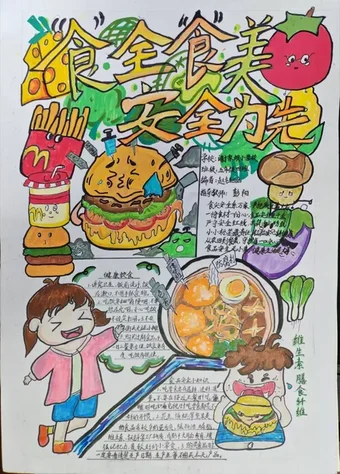 小学生食全食美，食品安全手抄报