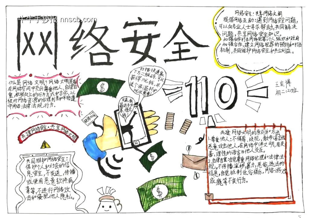 护苗助成长，网络安全很重要主题手抄报-第6张