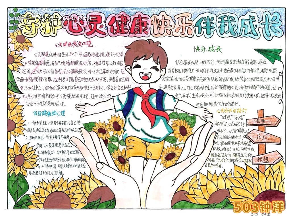 守护心灵健康，快乐伴我成长主题手抄报-第1张