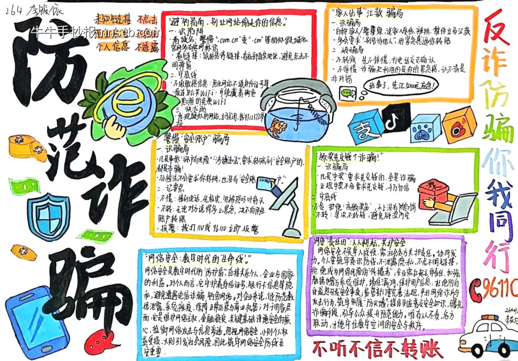 网络安全，预防诈骗主题手抄报-第1张