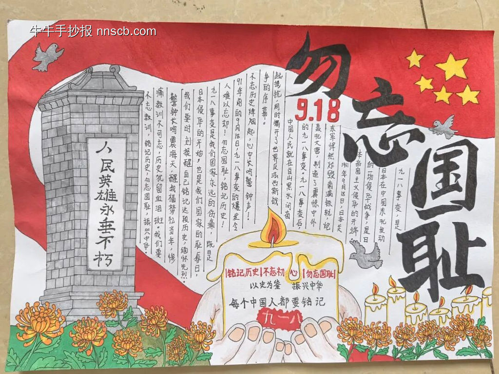 勿忘历史，铭记九一八主题手抄报-第1张