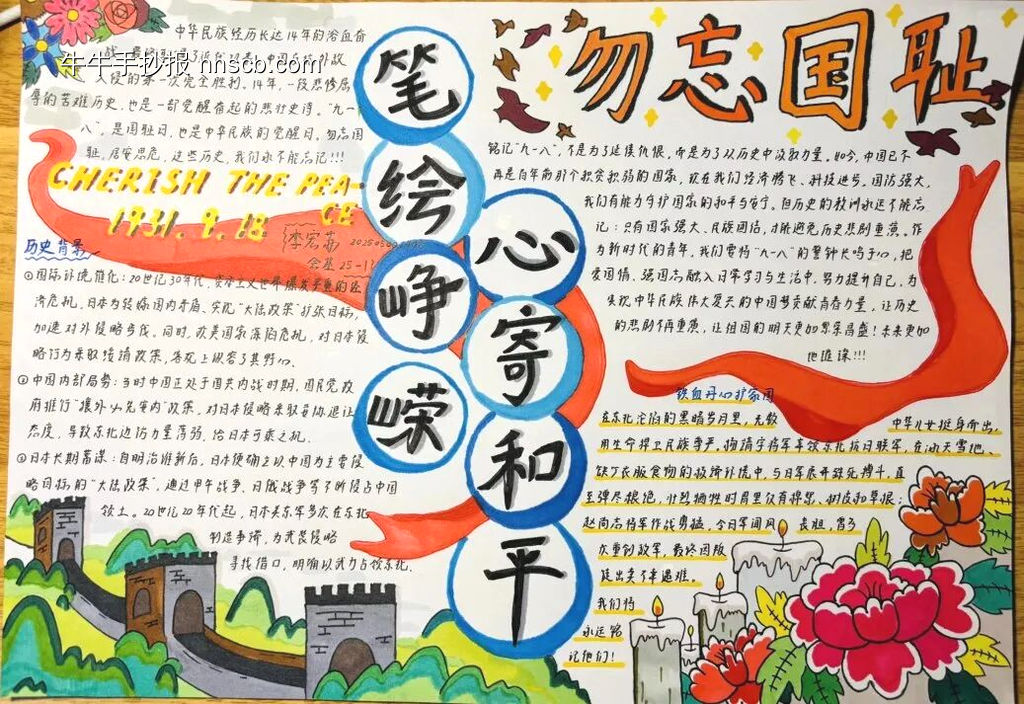 珍爱和平，勿忘历史主题手抄报简单又漂亮8张-第8张