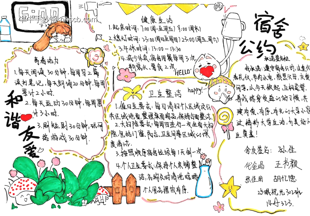 宿舍公约手抄报-第3张