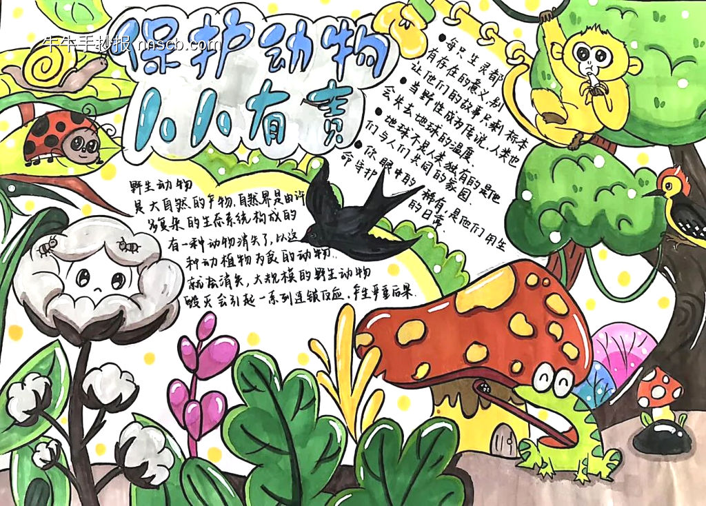 精选2张保护珍惜野生动物主题手抄报-第1张