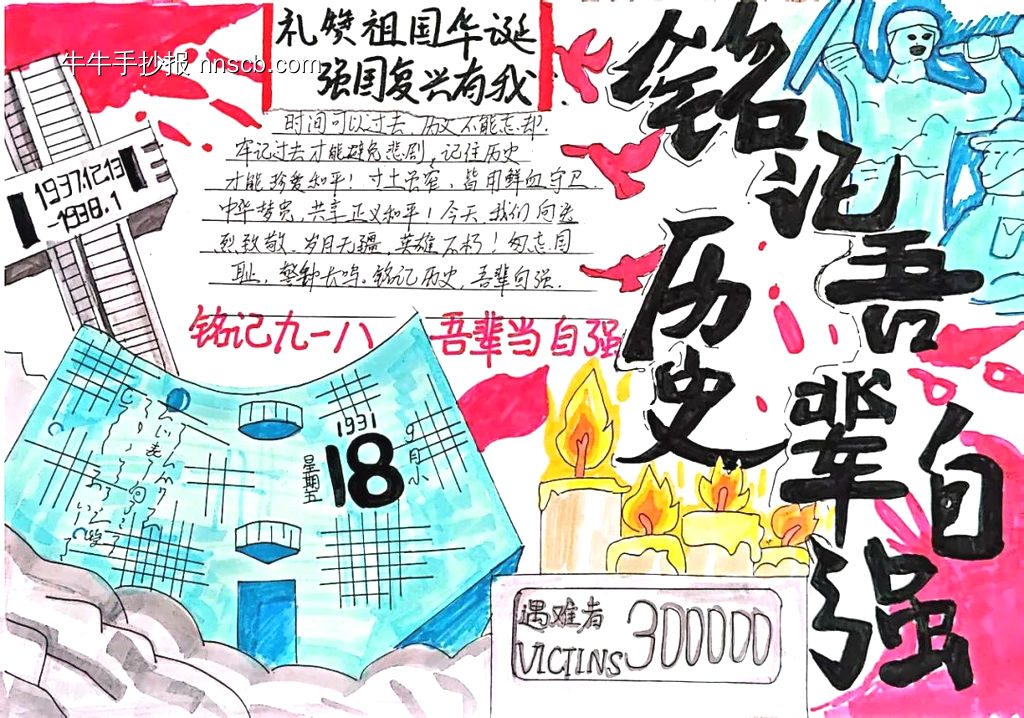 勿忘国耻，吾辈自强主题手抄报漂亮5张-第1张