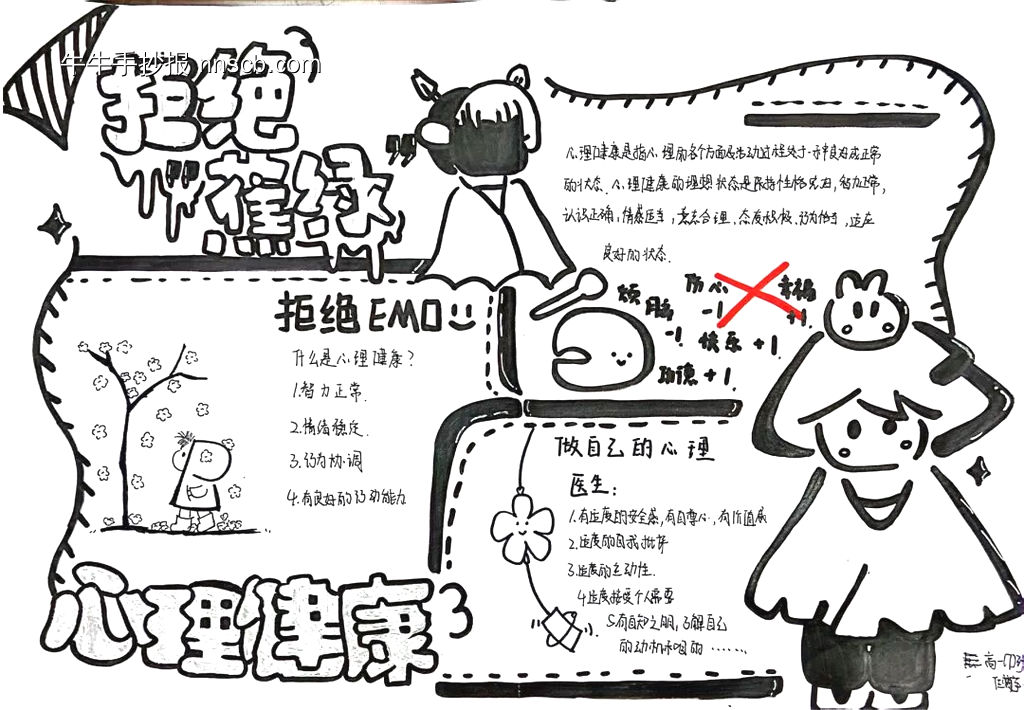 拒绝焦虑，心灵健康主题手抄报精美9张-第3张
