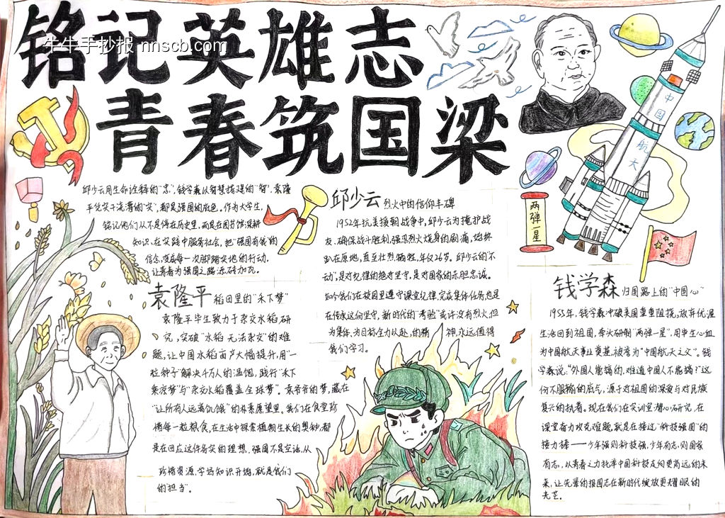 铭记英雄志，青春筑国梁的手抄报-第1张