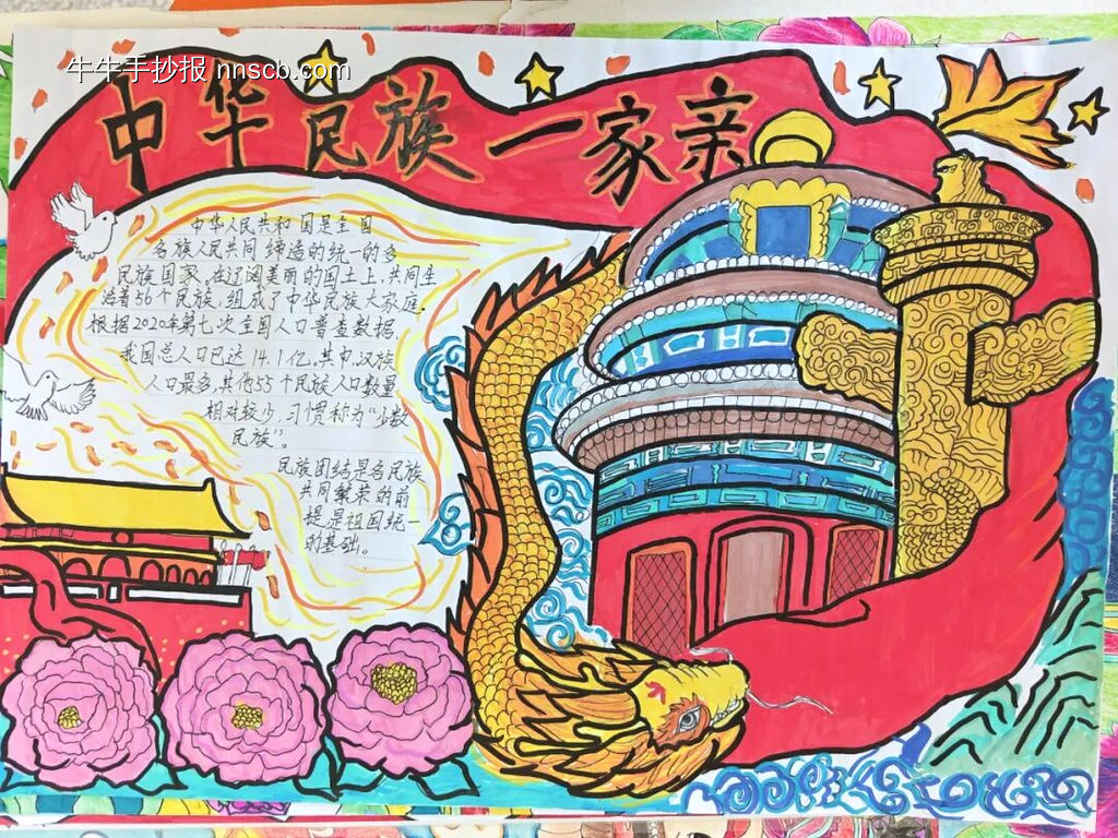 中华民族一家亲金秋国庆迎中秋手抄报16张-第13张