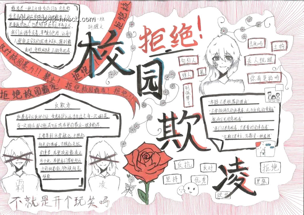 拒绝校园欺凌，拒绝校园打架主题手抄报-第2张