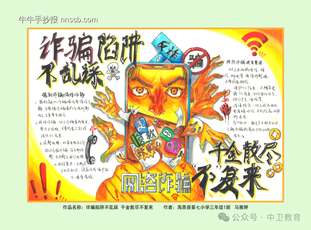 诈骗陷阱不乱踩|网络诈骗手抄报-第1张