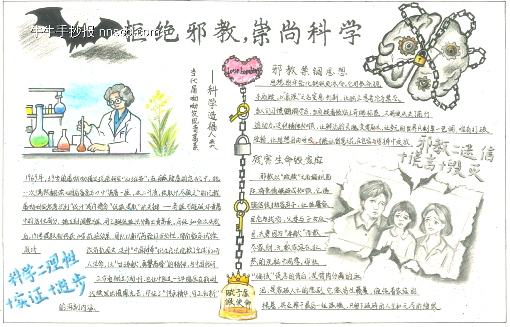 崇科学，反邪教手抄报11张-第7张