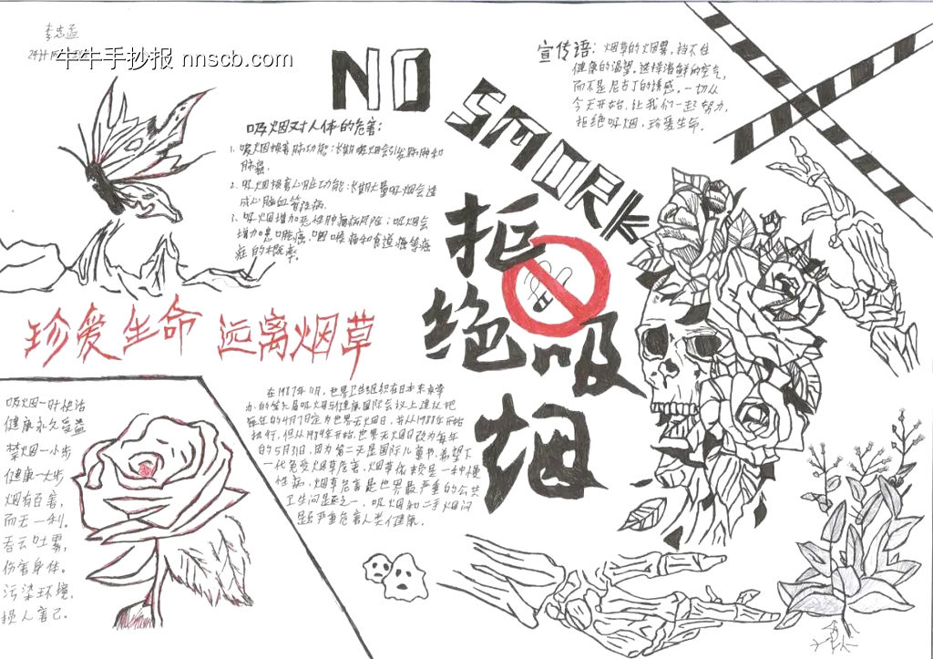 珍爱生命，远离烟草主题手抄报精选1张-第1张