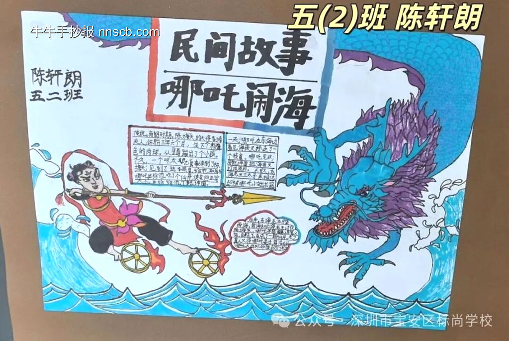 中国民间故事，哪吒闹海手抄报-第2张