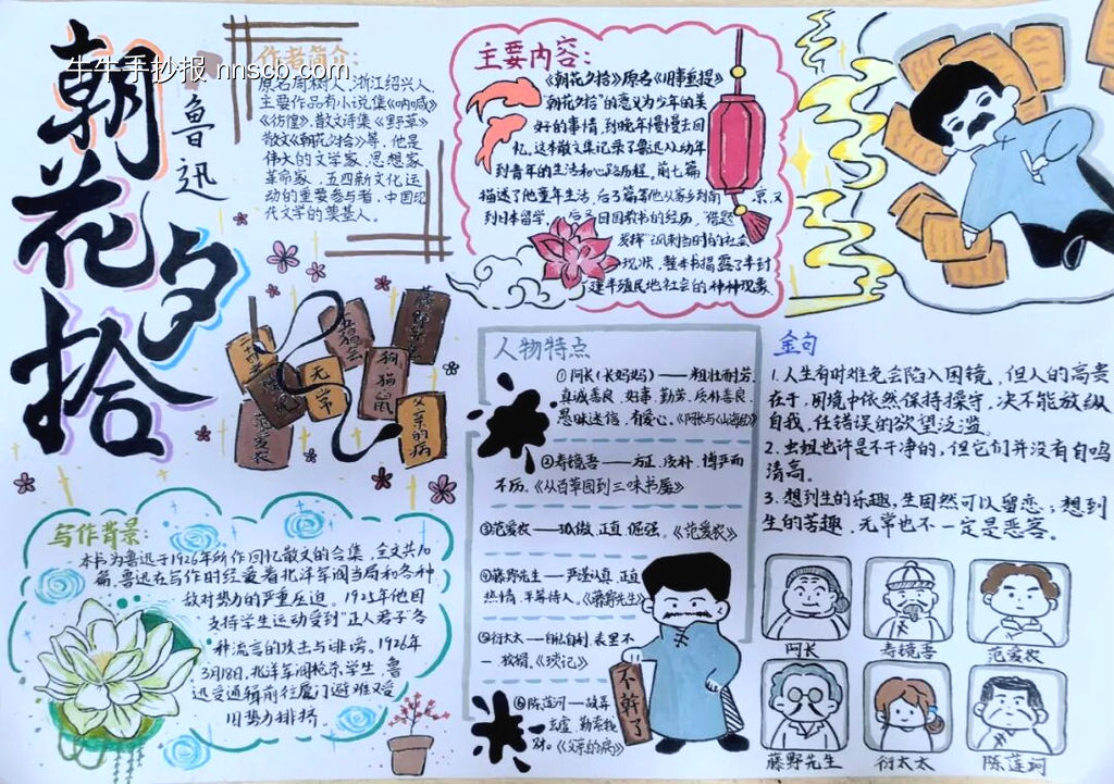 《朝花夕拾》主题手抄报漂亮5张-第4张