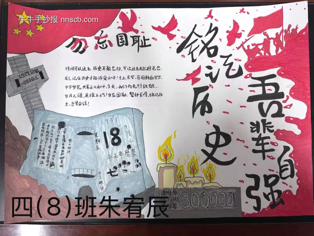 铭记历史，吾辈自强主题手抄报简单又好看4张-第4张