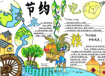 节约水、电、粮主题手抄报