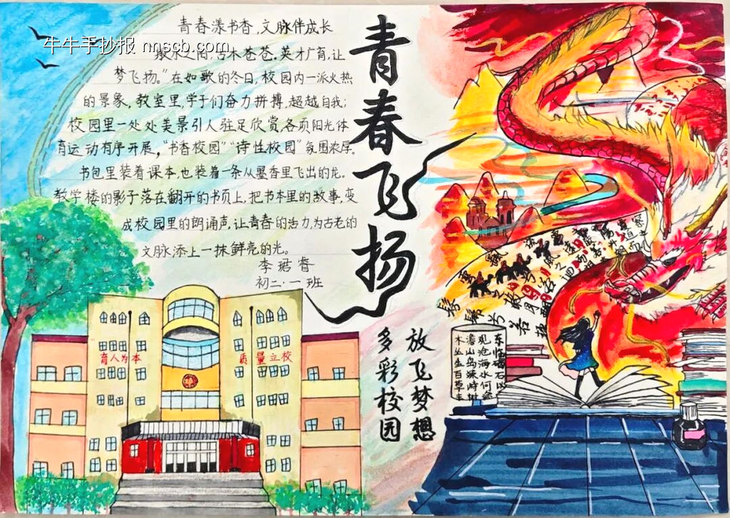 放飞梦想翅膀，展现校园风采主题手抄报-第2张