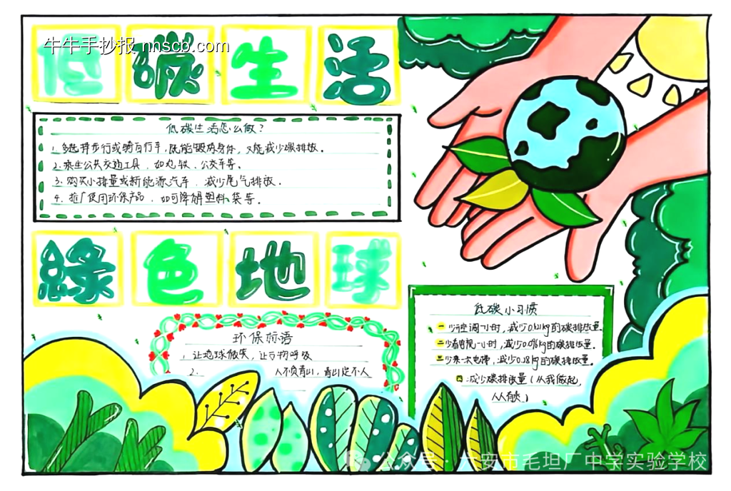 低碳生活，绿色地球主题手抄报-第1张