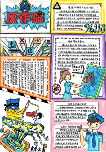反诈骗，96110主题手抄报