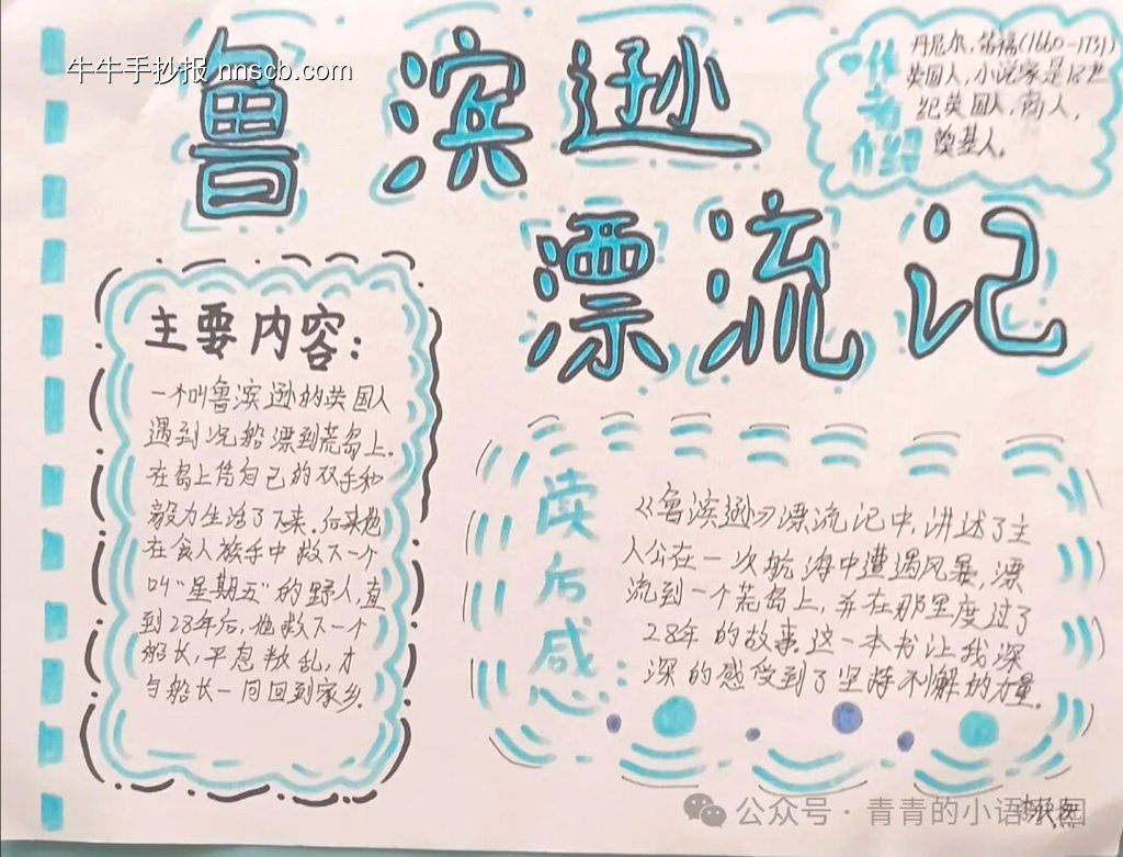 简单又漂亮1张《鲁滨逊漂流记》读书小报-第1张