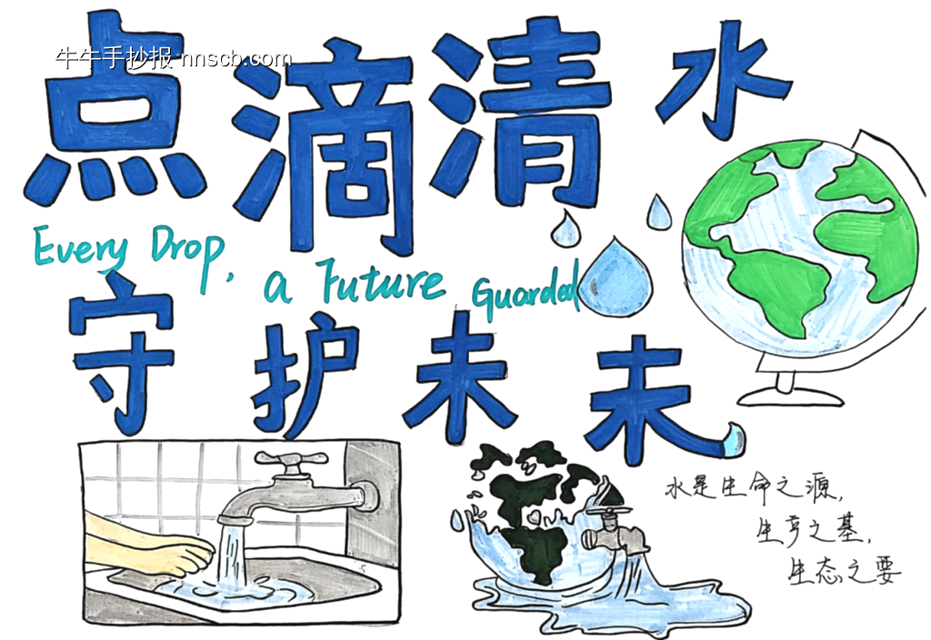 节约用水，从我做起主题手抄报简单又好画3张-第2张
