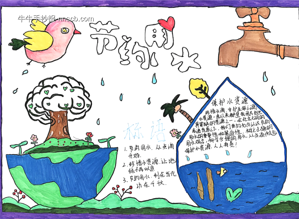 节约用水，从我做起主题手抄报简单又好画3张-第3张