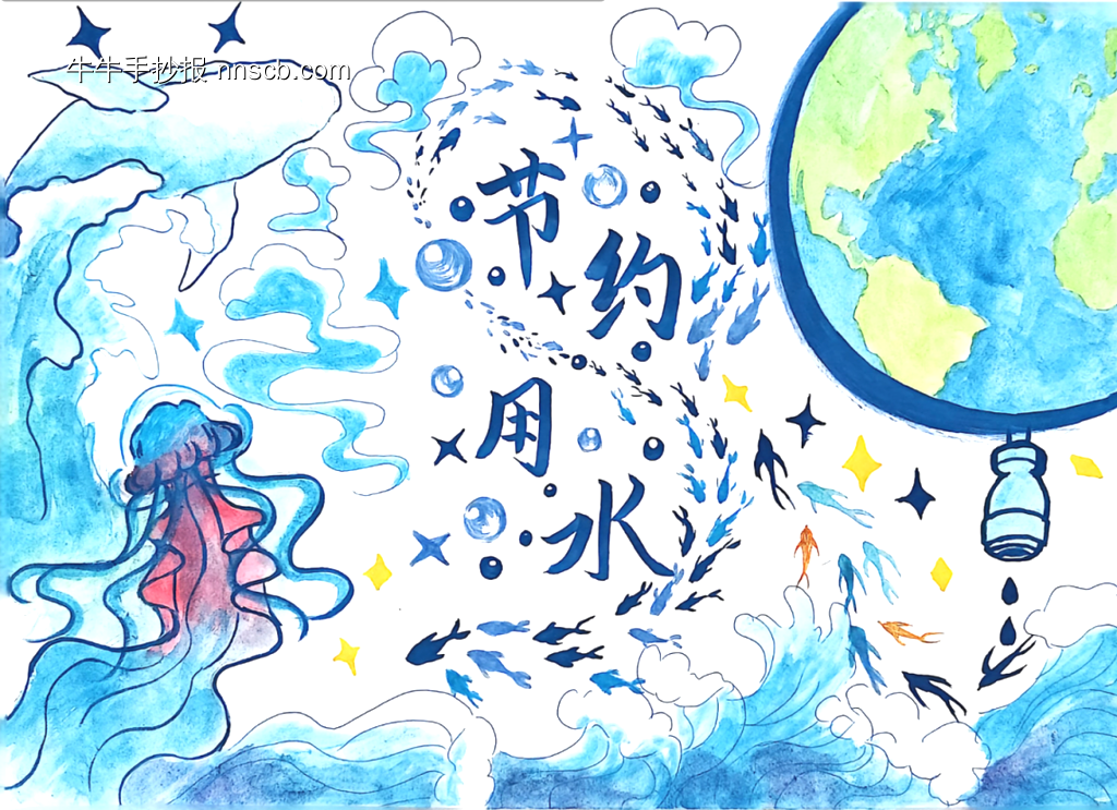 点滴清水，守护未来主题手抄报-第2张