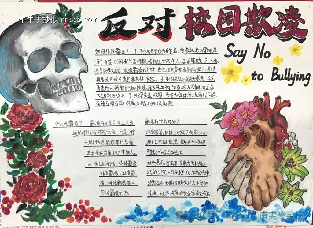 简单又好看的“反对校园欺凌”主题手抄报-第1张